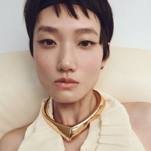 ZARA POINTED‎ RIGID METAL GOLD CHOKER COCKTAIL STAITMENT NECKLACE - Picture 2 of 4